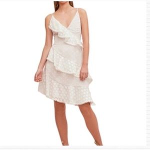 NWT KEEPSAKE The Label Ivory Polka Dot Ruffle Trim Asymmetrical Dress